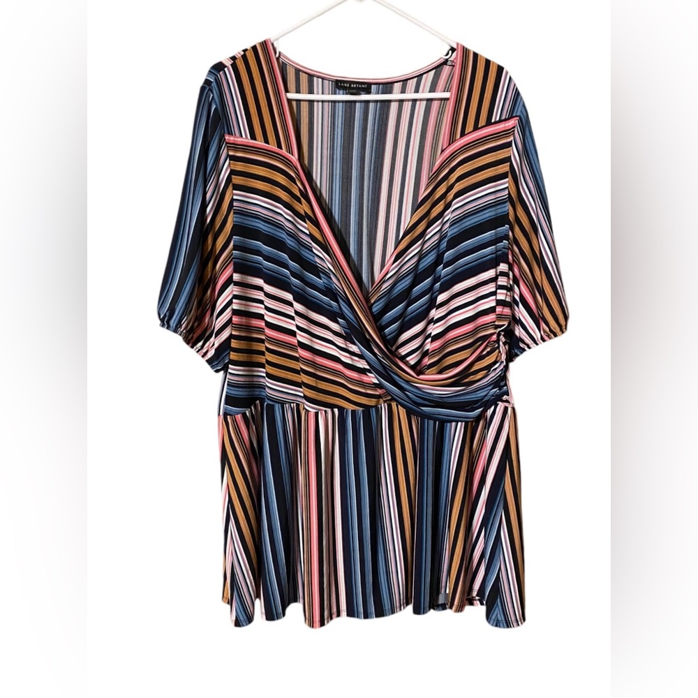 Lane Bryant Striped Crossover Top Blouse Tunic Women’s 26-28Multicolor Comfort